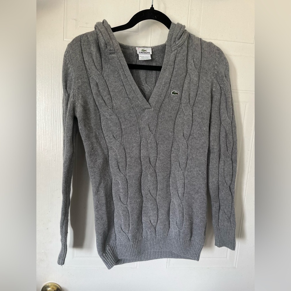 Lacoste Gray Knit Wool-cotton Hooded Sweater